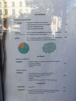 Menu : plates and bowls  at PH7 Equilibre - Temple in Paris