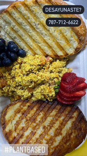 Tofu scramble with artisan bread toast  at Broco's Cafe in Gurabo