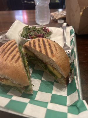 Pineapple burger with kale side salad- really good!  at Old Moon Deli & Pie in Galveston