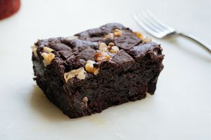 Vegan Roasted Walnut and Choc Brownie- Signature walnut fudgy chocolate chip Brownie at Mahadeva's Kitchen in Pointcook