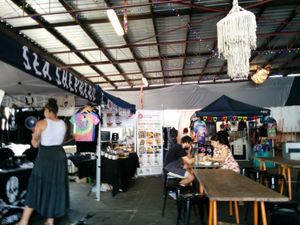 covered section of the vegan market at Brisbane Vegan Markets in West End