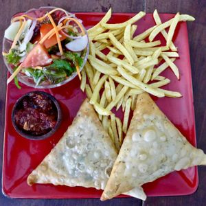 Veg samosa meal at Casa Rossa in Zomba