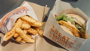 Crinkle cluckfries, fried fish(less) burger #Veganuary at Next Level Burger - Brooklyn in Brooklyn