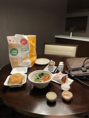 SoCal burger, Caesar salad, Sweet tater fries (and my vegan Doshi bag)  at Next Level Burger - Brooklyn in Brooklyn