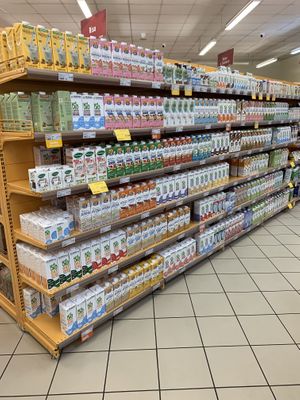 Lots of plant based milks  at NaturaSi - Mestre in Venice