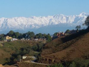 view from our rooftop in November . at Mountain Paradise Hotel in Nagarkot