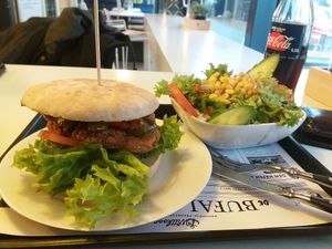 vegan burger and side salad  at Wittkoop in Mannheim