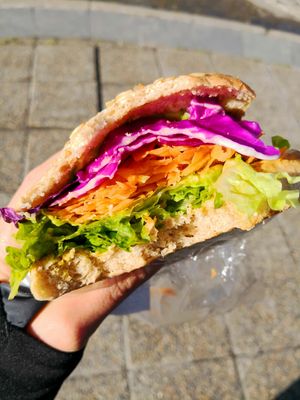 Vegan Sandwich with Repollo, Zanahoria, Palta y Lechuga, all very fresh and tasty. at Circus in San Martin De Los Andes