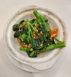 Chinese Broccoli in Hotpot 啫啫芥蘭煲 at Sino Vegetarian Restaurant 大中華素食 in Kowloon