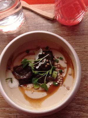 Menu vegan de la St Valentin - flan de soja et aubergines at Marclee in Paris