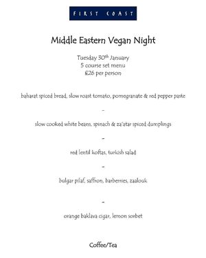 vegan night at First Coast Restaurant in Edinburgh