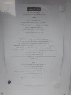 Regular menu at First Coast Restaurant in Edinburgh