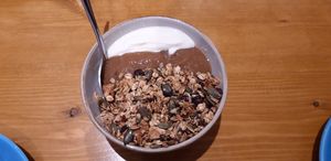 Granola, apple and rhubarb compote and coconut yogurt at Bristol Porridge Project in Bristol