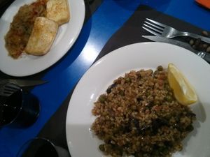 tofu and paella/risotto. (and some olive stones from the previous dish... my fault) at Summum in Lleida