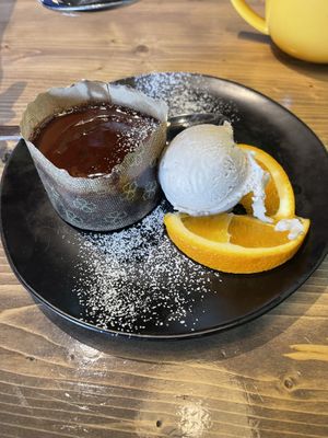 Chocolate lava cake with ice cream   at Bravocados in Tofino
