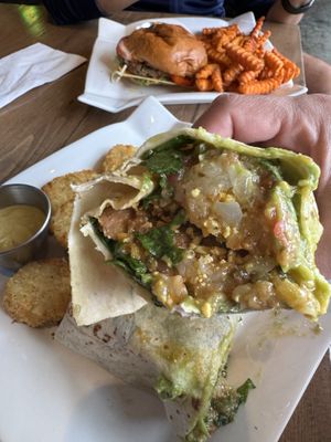 Inside of the delicious Brekky burrito   at Bravocados in Tofino