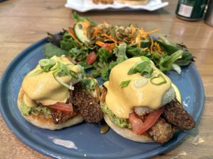 Kenny Benny with salad   at Bravocados in Tofino