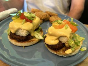 Lise’s Benny with Hash  at Bravocados in Tofino