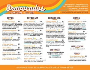 Fall 2024 menu at Bravocados in Tofino