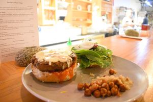 Bravo Burger
Black bean burger with vegan cheese at Bravocados in Tofino