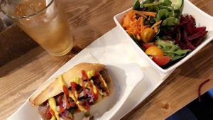 Beyond meat hot dog 🥙 at Bravocados in Tofino