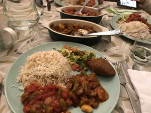 Vegan Thursday set meal - okra stew and bean stew at Cafe Palestina in North West London