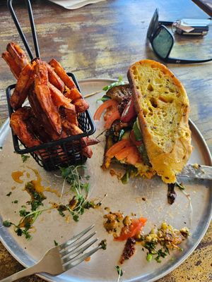 Falafel burger. at Coco Mojo Bar & Grill in Clifton Beach