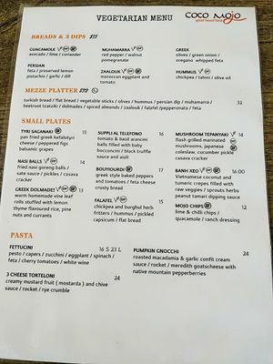 Menu part 1 at Coco Mojo Bar & Grill in Clifton Beach