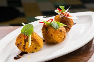 Weekly special -  rice croquettes with asian bbq at Herbario in Medellin