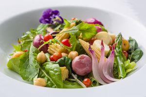 Weekly special -  mixed tuber and wild potatoes salad with passion fruit vinaigrette at Herbario in Medellin