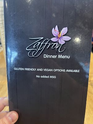 Menu cover   at Zaffron in Christchurch