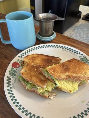 Breakfast Sammy panini with turmeric/ginger tea  at Copeka Coffee in Grand Junction
