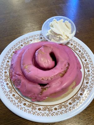 Hibiscus cinnamon roll with vegan butterr  at Copeka Coffee in Grand Junction