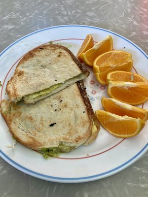 Breakfast panini with side of fruit 🍊   at Copeka Coffee in Grand Junction