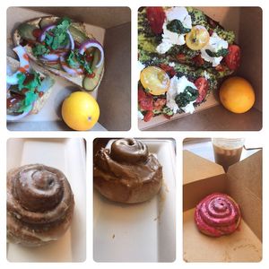 Thia toast, the cheap trick and cinnamon rolls in vanilla espresso and hibiscus flavors (all vegan❤️) at Copeka Coffee in Grand Junction