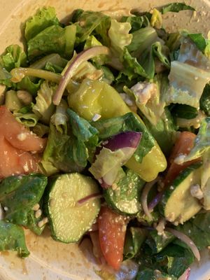 Greek salad - we forgot to ask for no feta so we took the most out of it.   at Peño Mediterranean Grill in Myrtle Beach