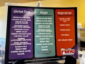 Dietary Menu. More options than what was listed    at Peño Mediterranean Grill in Myrtle Beach