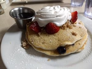 Vegan almond layer cake at Noble Restaurant in Wyoming