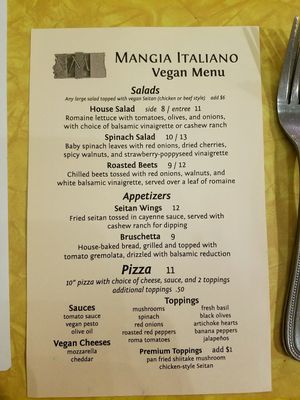 vegan menu (pt 1) at Mangia Italiano in St Louis