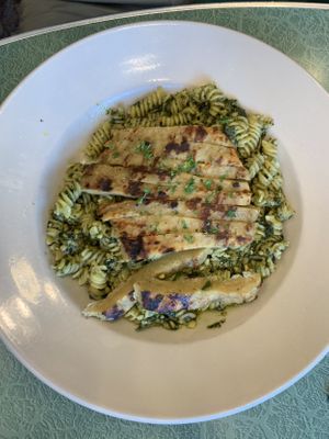 Vegan Pesto pasta with Seitan  at Mangia Italiano in St Louis