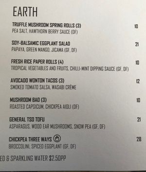 Vege menu options  at Shorehouse  in Townsville