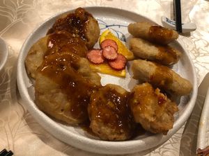 Fried lotus root cakes at Tin Chu Chi Hong Vegetarian in Kowloon