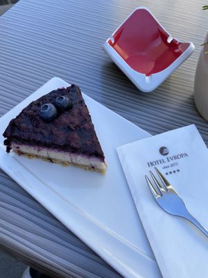 blueberry cake at Hotel Evropa in Celje