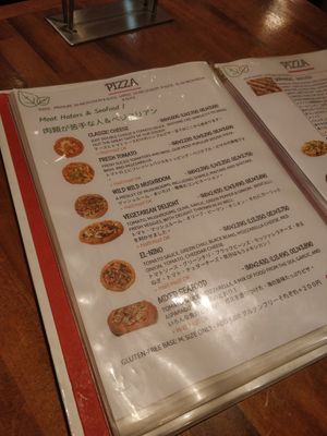 "Meat haters" side of the menu at Pizzakaya in Tokyo