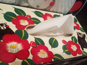 Komurasaki tissue box- everything has Kumamon on it at Shin-Yokohama Ramen Museum in Yokohama