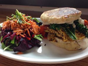tofu, kale, pine nut boursin w/ side salad at Knead Bakery in Burlington