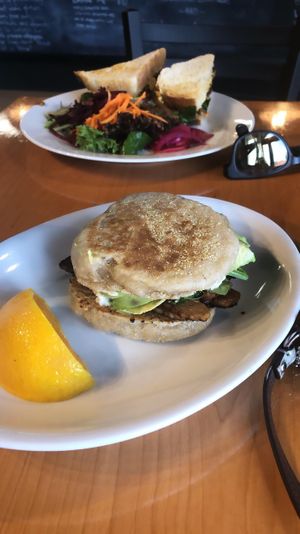 Breakfast sandwich + Seitan and sun dried tomato sandwich  at Knead Bakery in Burlington