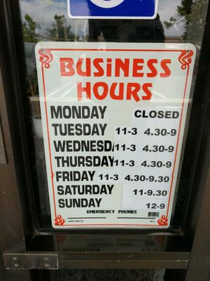 opening hours as of 6/4/2018 at Bhan Baitong in Lake Forest