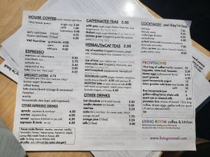 Menu at Living Room in Maplewood