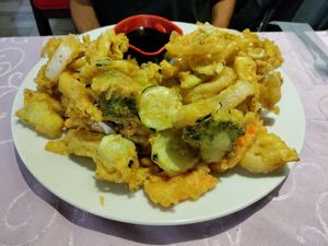 The biggest plate of tempura I've ever seen. But cucumber? at Mei Lai Wa in San Jose